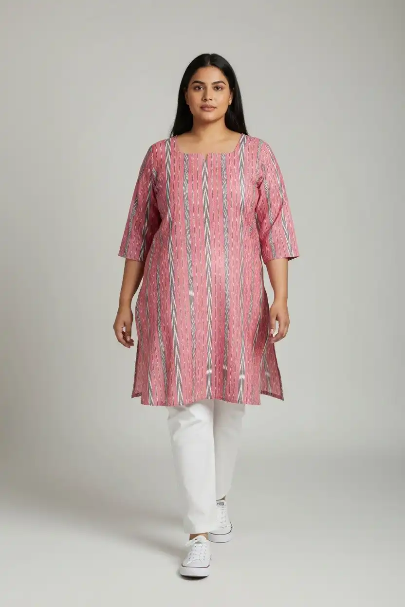 Handloom Sambalpuri Cotton Kurti in Pink with Bandhakala Tie-Dye