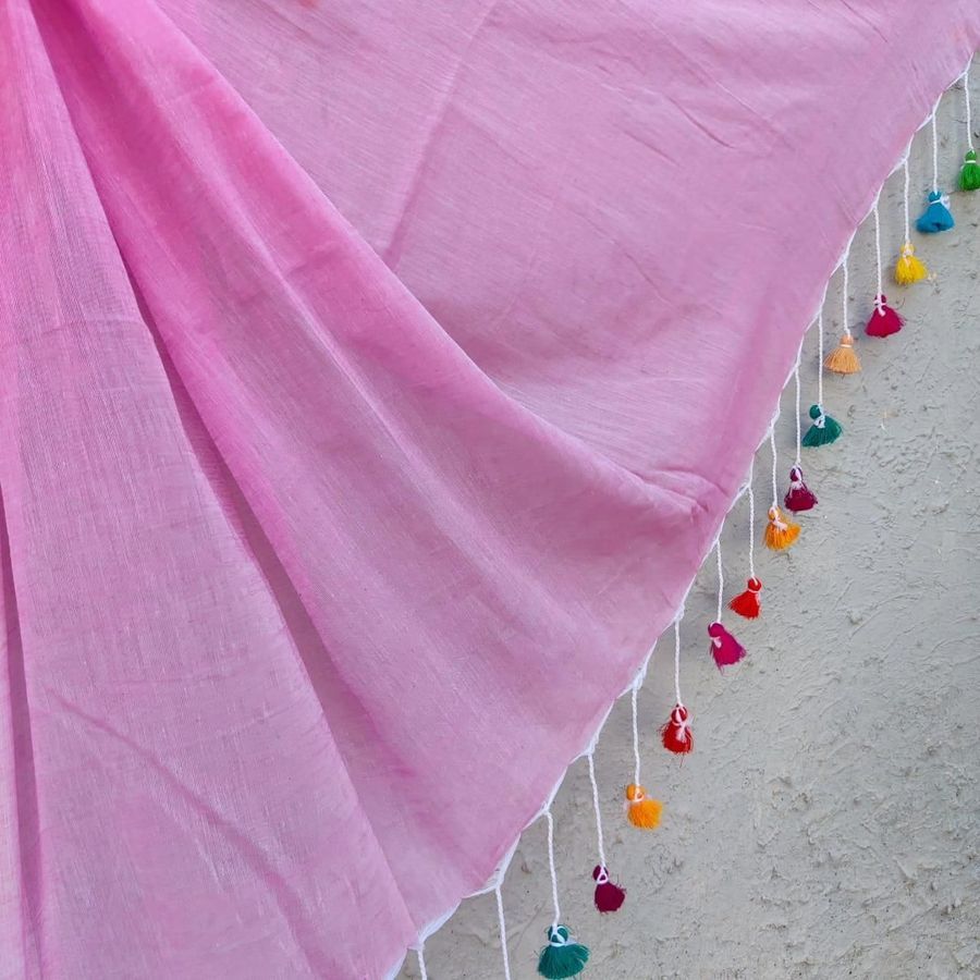 Handwoven Pink Cotton Saree view 2