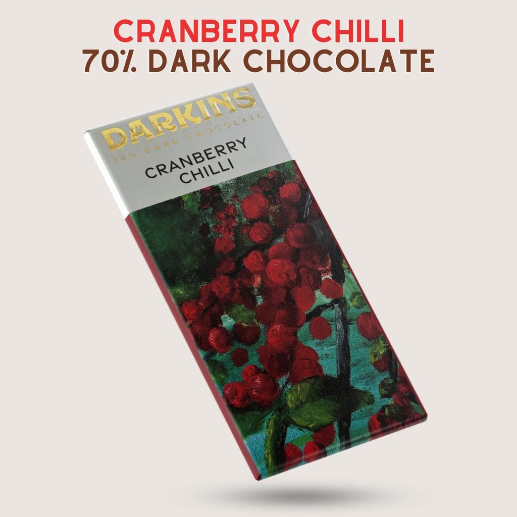 Darkins Dark Chocolates | 70% Dark Chocolate With Cranberry & Chilli | 80% Dark Chocolate Single Origin | Vegan | Natural | Bean To Bar | Cacao Beans | Unrefined Cane Sugar | Pack Of 2 view 2
