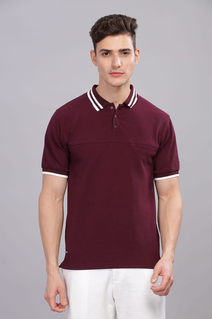 Men Solid Polo Neck Polyester Green T-Shirt view 2
