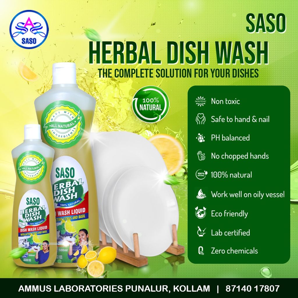 SASO HERBAL DISH WASHING LIQUID (100 % Natural with active Citrus & Basil