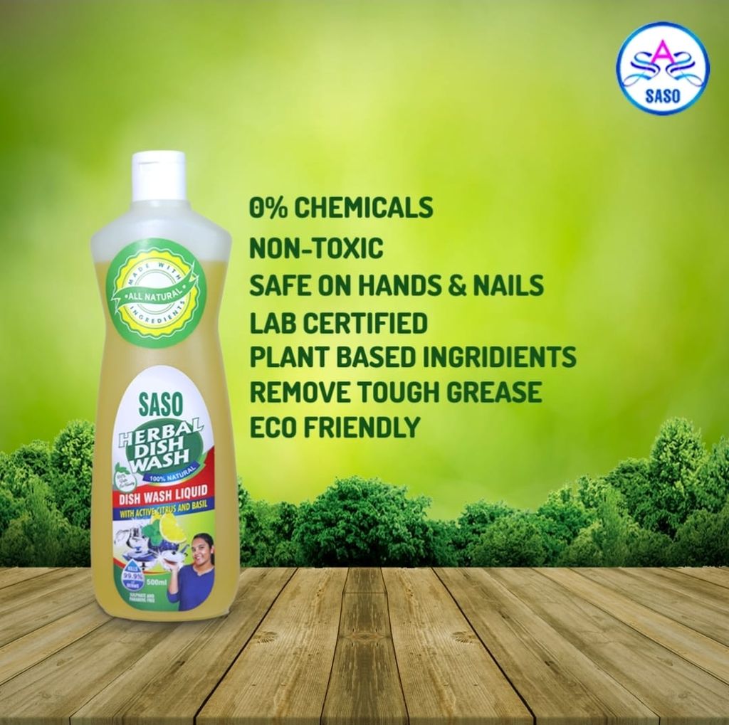 SASO HERBAL DISH WASHING LIQUID (100 % Natural with active Citrus & Basil view 2