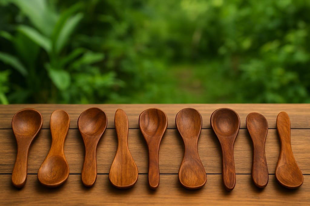 ECOCASK Small Wooden Masala Spoon Set of 12 | 4-Inch Coconut Wood Spoons for Tea, Coffee, Sugar & Spices | Handmade Eco-Friendly Mini Spoons for Jars & Containers view 2