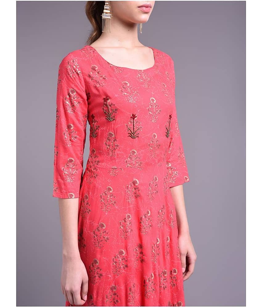 Doriya - Pink Rayon Women's Flared Kurti ( Pack of 1 ) view 2
