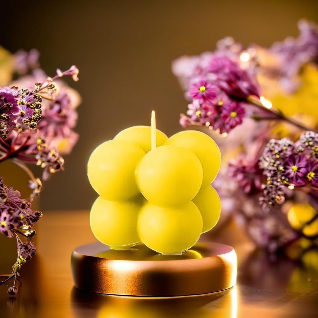 SS Enterprise Organic Soy Wax Bubble Candle for Home Decor, Scented Aromatic Fragrance Candle, Smoke-Free Pillar Candle, 1 pc, Yellow