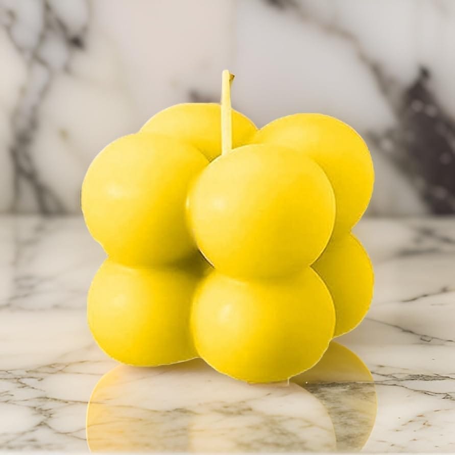 SS Enterprise Organic Soy Wax Bubble Candle for Home Decor, Scented Aromatic Fragrance Candle, Smoke-Free Pillar Candle, 1 pc, Yellow view 2