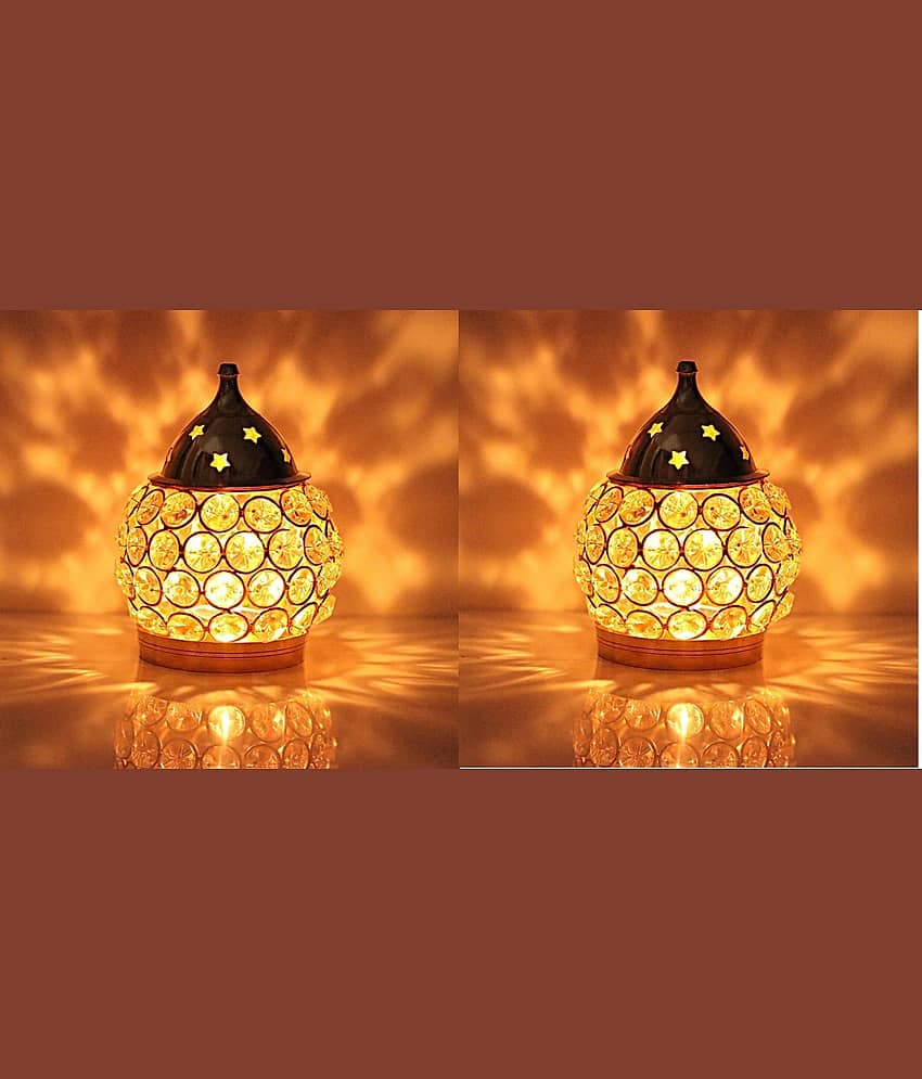 Fashion Bizz Brass Akhand Diya | Diamond Crystal Deepak/Diya Table Diya - Set of 2 view 2