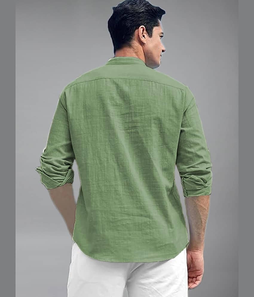 BHUVIKOO Cotton Blend Plain Shirt Style Kurta For Men ( Light Green ) view 2