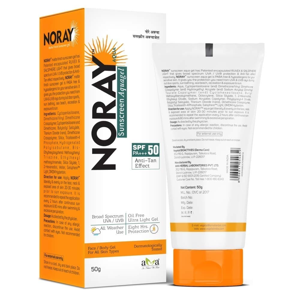 Noray Aquagel Broad Spectrum Sunscreen, SPF-50, PA+++ with Anti Tan Effect - 50g. view 2