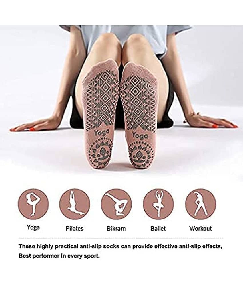 Non-Slip Yoga Socks with Elastic Straps & Silicone Grips | Anti-Skid Pilates, Barre, Ballet Socks | Breathable Combed Cotton for Sweat Absorption | Workout Grip Socks for Women & Teens view 2
