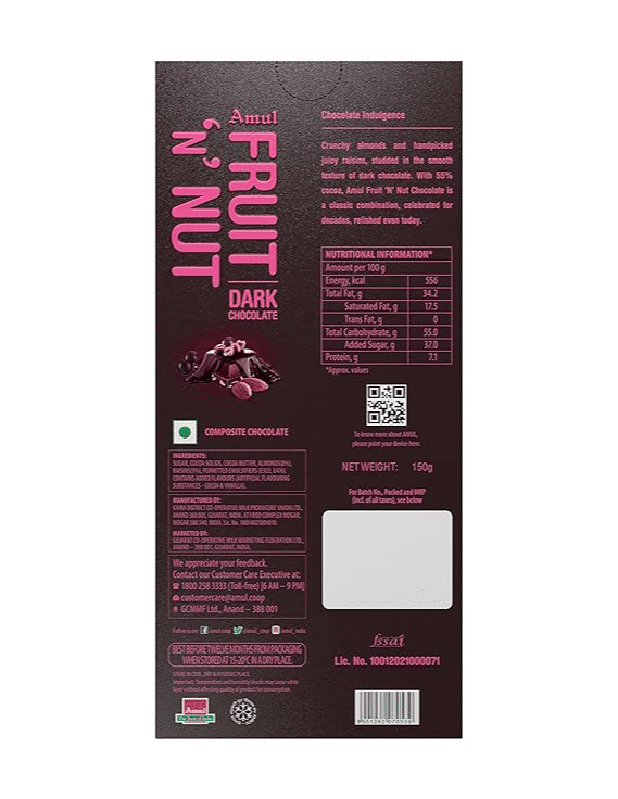 Amul Fruit N Nut, Dark Chocolate- 55% Rich In Cocoa view 2