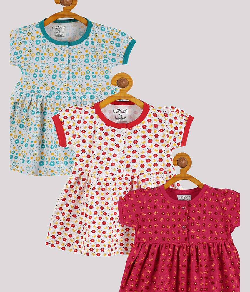 Babeezworld Pack of 3 Baby Girls Cotton Frock ( Multi ) view 2