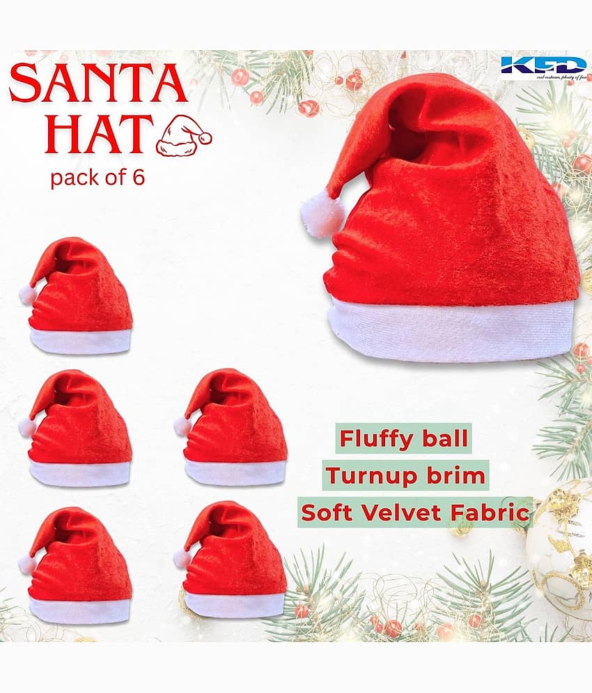 Kaku Fancy Dresses Santa Clause Cap | Santa Hat | Santa Hat for Kids | Red Christmas Caps 6pcs Free Size - Red view 2