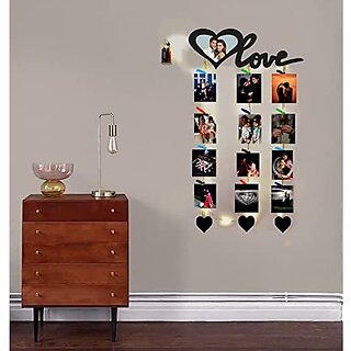 Khush Its Amazing Home Decor Wood Love Heart With LED Light Hanging Photo Display, DIY Picture Photo Frame Collage Set Includes Multi colour Clips view 2