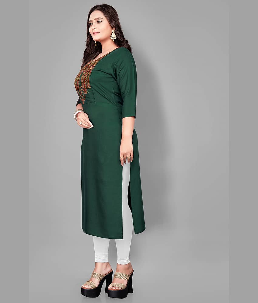 RIAANA - Green Rayon Women's Straight Kurti ( Pack of 1 ) view 2