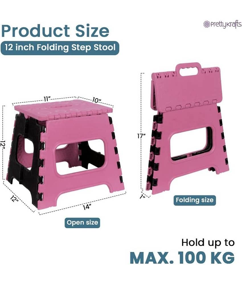 PrettyKraftys 12 Inches Super Strong Folding Step Stool for Adults and Kids, Kitchen Stools, Garden Step Stool Kitchen Stool -(Pack of 1),Pink view 2