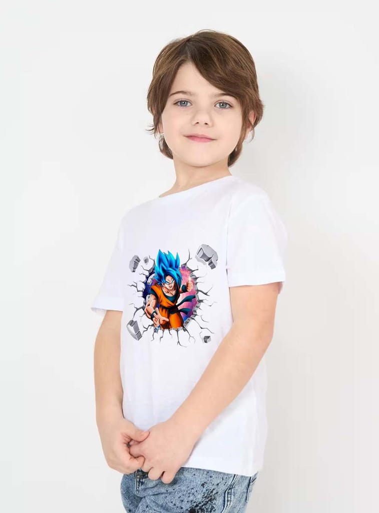 On Trend Blood Moon Goku Anime Printed White Half Sleeve Round Neck Polyester T-Shirt for Boys (6-11 Years) | Dragon Ball Z Kids Tee | Anime Cartoon T-Shirt view 2