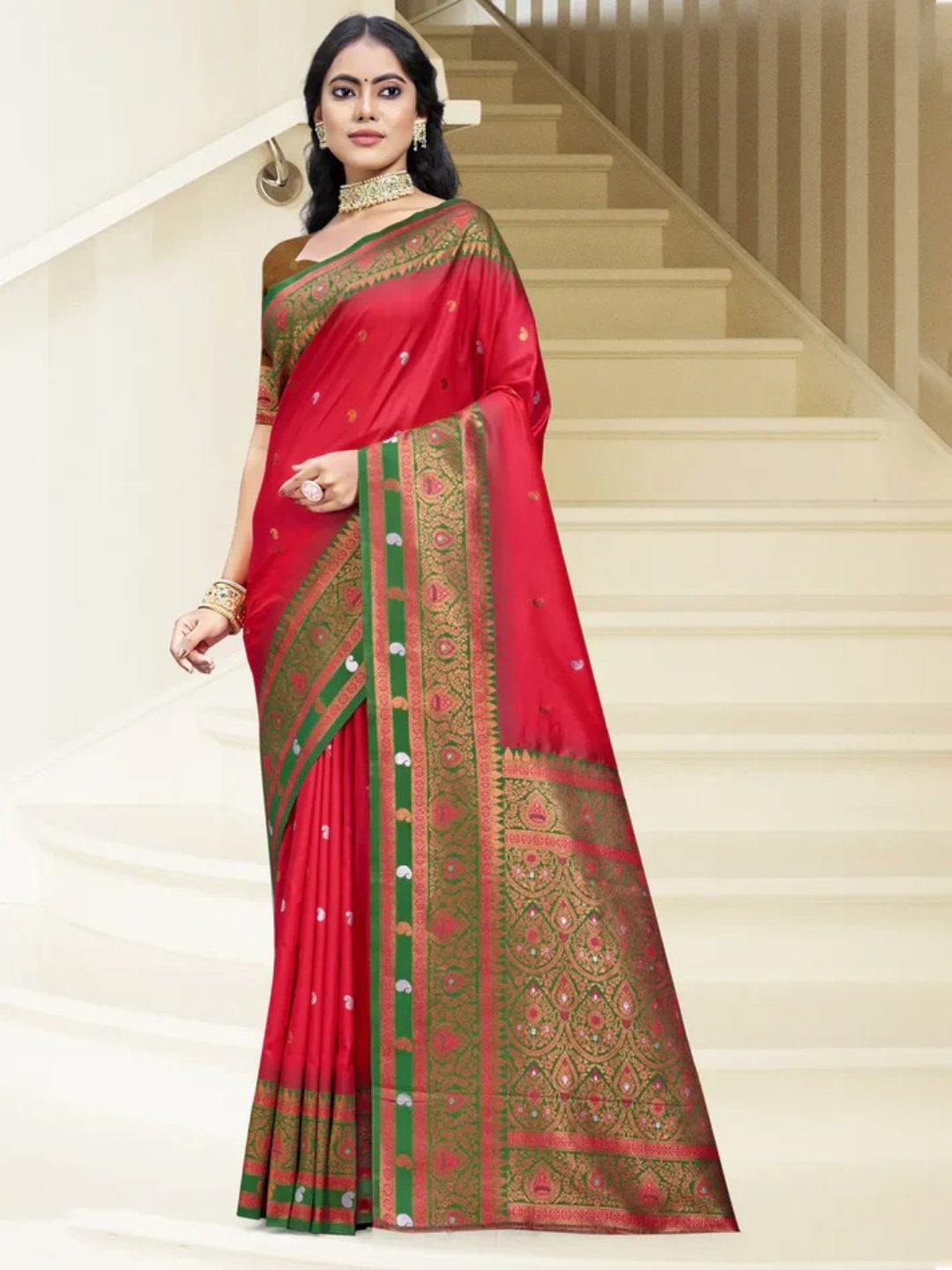 Dark Pink Silk Saree view 2