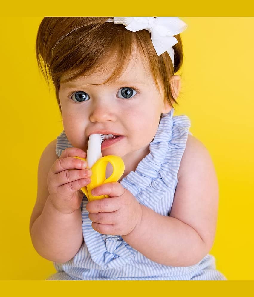 BBYARAJ Yellow Silicone Baby Toothbrush ( 1 pcs ) view 2
