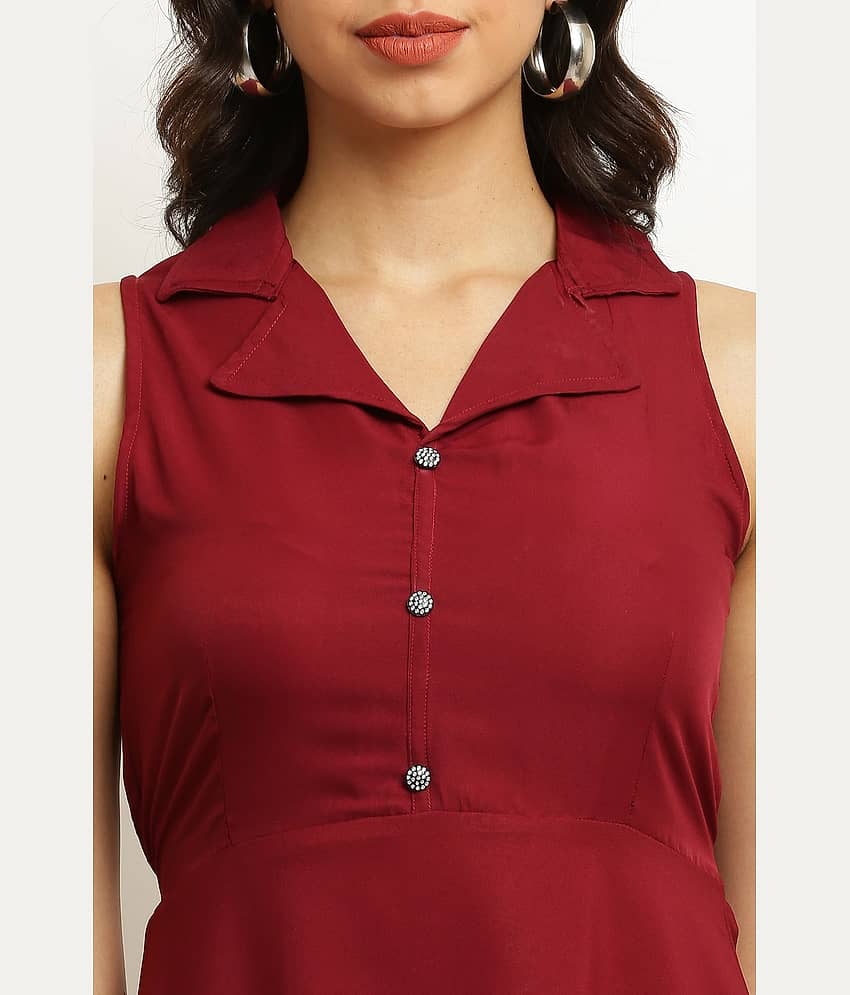 READYON Women Crepe Solid Fit & Flare Dress ( Maroon ) view 2