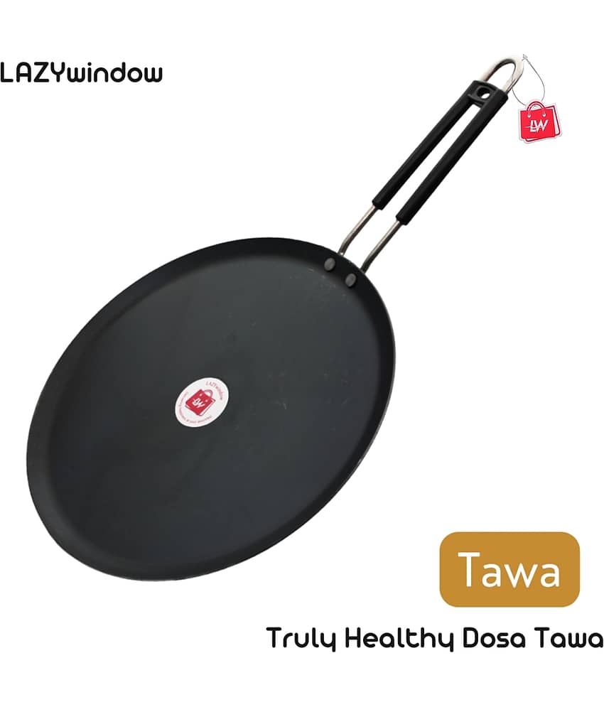 LAZYWINDOW Tawa & Tadka Pan Black Iron No Coating Cookware Sets ( Set of 3 ) view 2