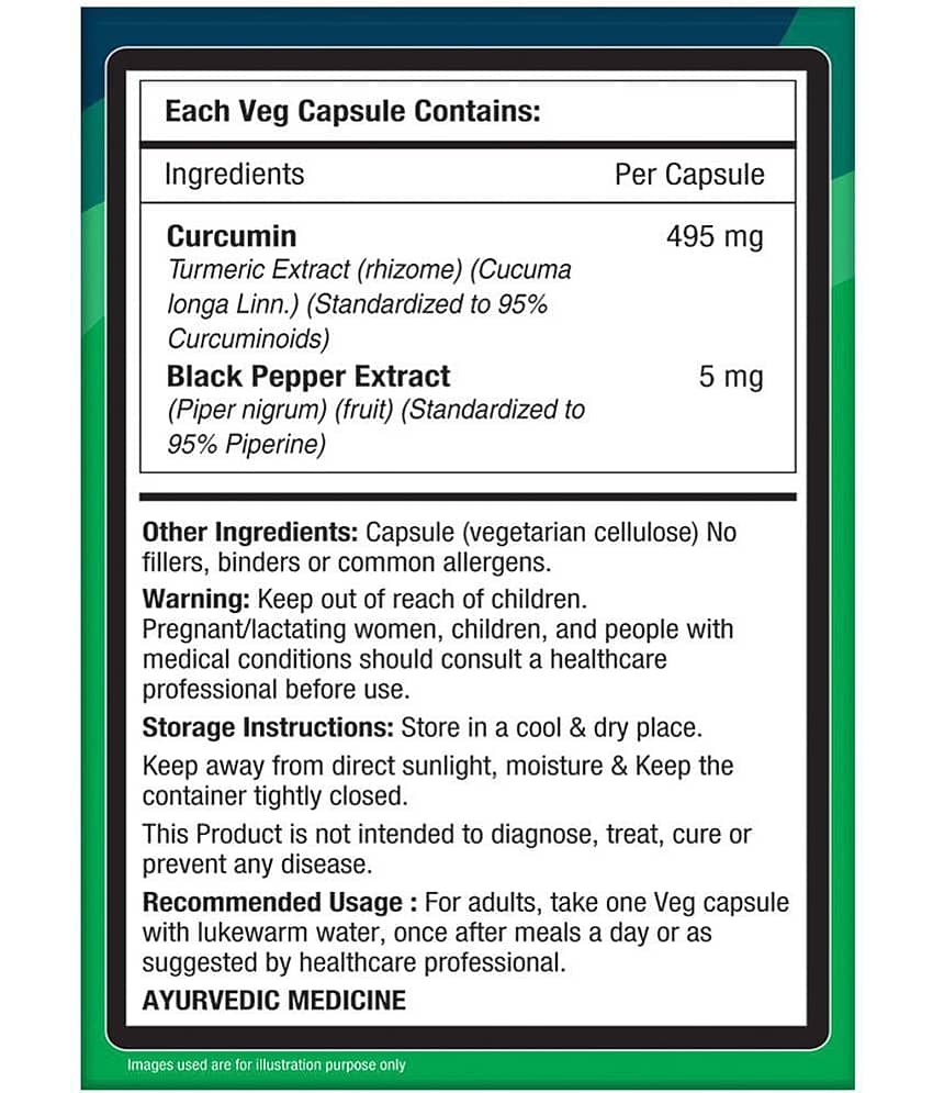 NourishVitals Curcumin 95% Curcuminoids, 500 mg Turmeric with Piperine Extract Supplement, 60 Veg Capsules view 2