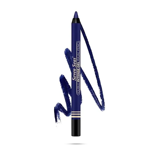 Seven Seas Double Intense Non Transfer Gel Kajal Longwear Eye Pencil | Long Stay | Smooth One Stroke Application | Intense Color Pay Off | Soft Blendable Formula | Smudge Proof | Water Proof (Electric Blue)