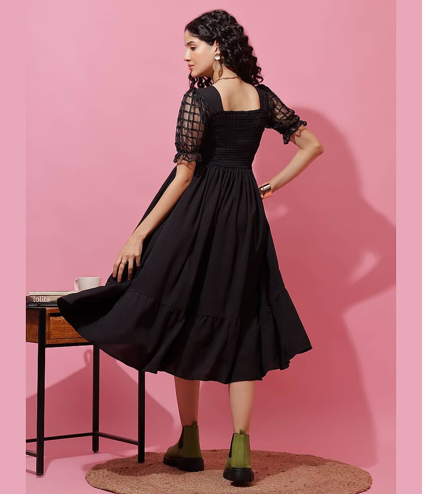 Sheetal associates Women Crepe Solid Fit & Flare Dress ( Black ) view 2