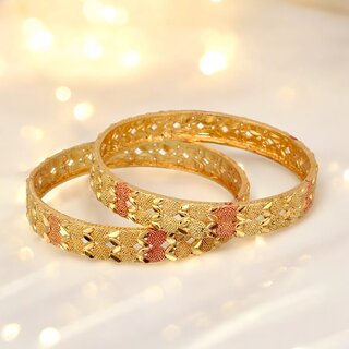 18k One Gram Gold Plated Traditional Designer Pack of 2 Bangle Set For Women view 2