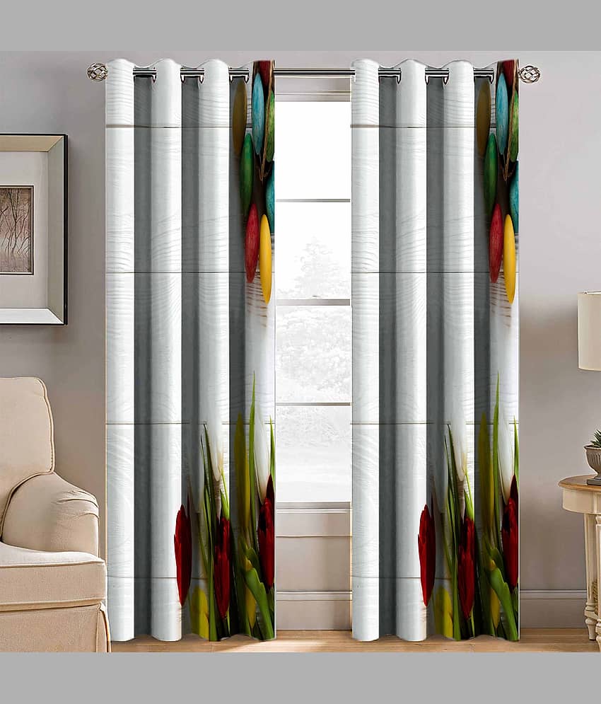 BELLA TRUE - Set of 2 Window Semi-Transparent Eyelet Polyester Multi Color Curtains ( 152 x 113 cm ) view 2