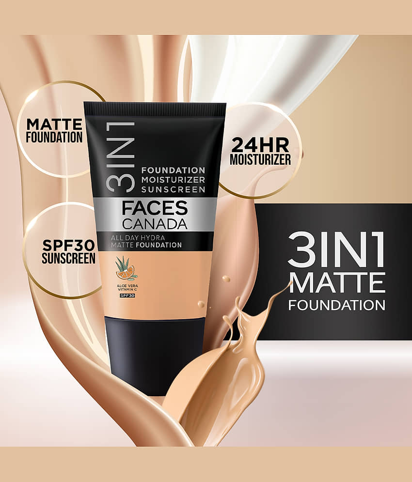 FACES CANADA Hydra Matte Foundation + Moisturizer + SPF 30, Warm Natural 021, 18ml (Pack of 1) view 2