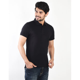Ginash Mens Black Solid 100% Cotton Polo Collar T-Shirt view 2