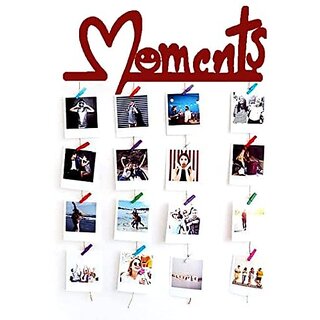 Khush Its Amazing Wood Maroon Moments Hanging Photo Display, DIY Picture Photo Frame Collage Set Includes Multi colour Clips view 2
