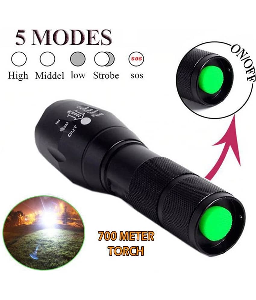 700mtr Rechargeable 5 Mode LED Waterproof Long Beam Metal Torch 12W 12W Emergency Light Torch Zoomable Black - Pack of 1 view 2