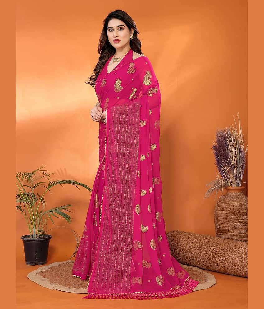 VEDANT VASTRAM Georgette Self Design Saree With Unstitched Blouse Piece ( Green ) view 2