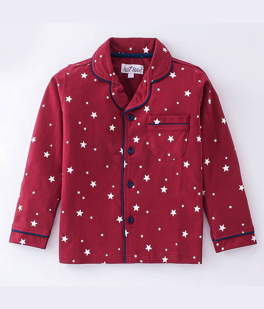 Nite Flite Pack of 1 Boys 100% Cotton Nightsuit Set ( Red ) view 2