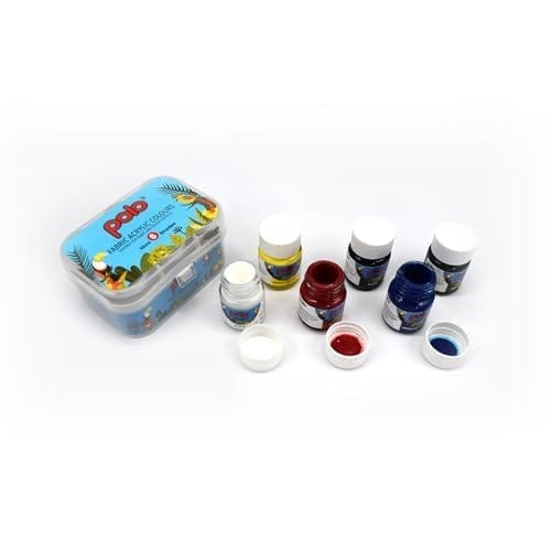 polo Fabric Acrylic Paint Set Pack of 2 | 6 Vibrant Colors (10ml) | Fast-Drying, Washable & Non-Toxic | Ideal for Fabric, Textile, Canvas & DIY Crafts. view 2