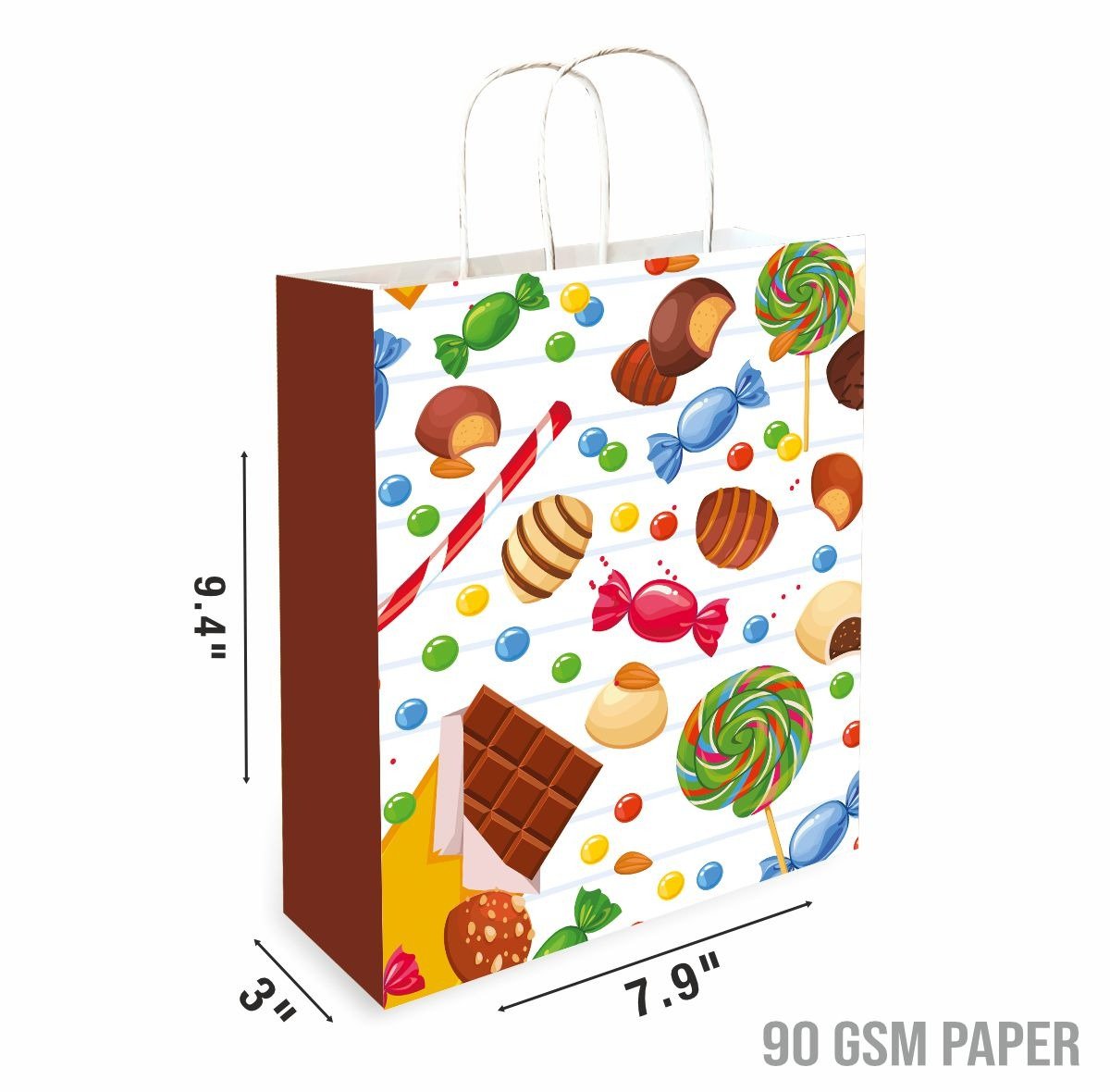 90 GSM Small Candy Theme Printed Attractive Small Party Paper Gift Bags, Ideal For Birthday Return Gifts, Kids Party, & Gifting On Special Occasions (Size:9.4x7.9x3 inch) - 24 view 2