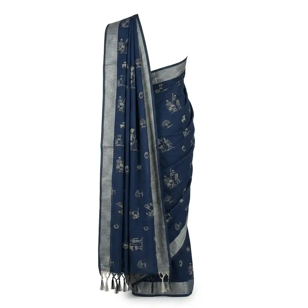 Sambalpuri Indigo Folk Heritage Handloom Saree view 2