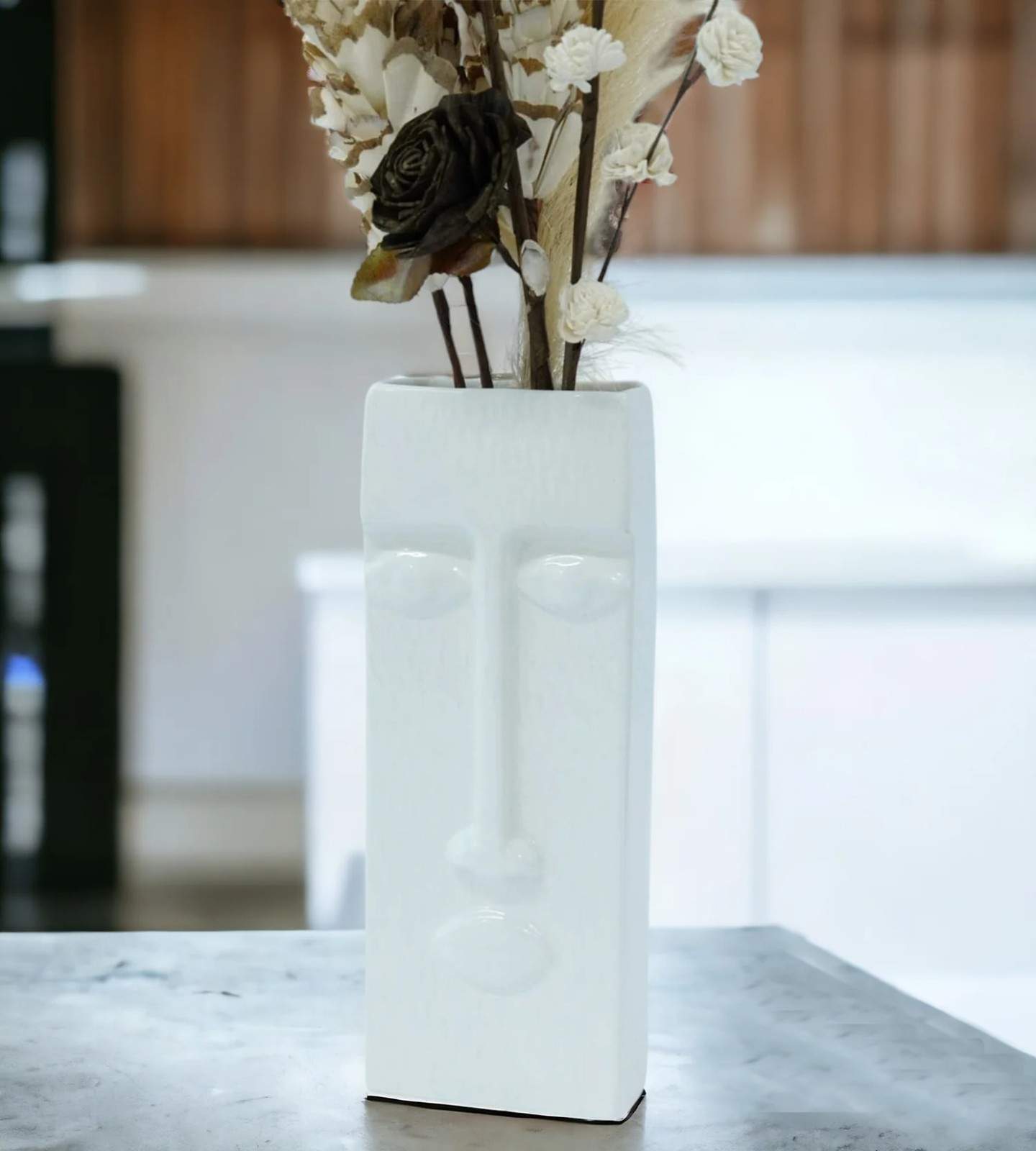 Elegant White Ceramic Face shape Vase for Home Decor view 2