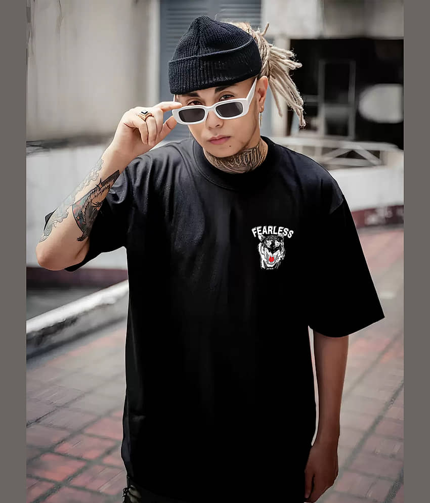 Leotude Pack of 1 Cotton Blend Oversized Fit Men's T-Shirt ( Black ) view 2