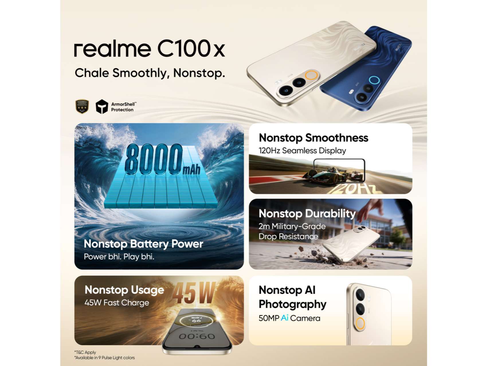 Realme C100X Smartphone, 4GB RAM, 64GB Storage - Golden Coast view 2