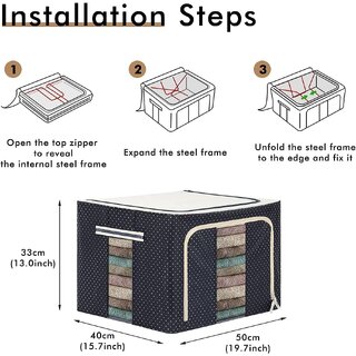(Pack of 1) GOTI CART 24 Ltr storage bag Foldable Steel Frame Cloths Zip Organizer Bag and Oxford Fabric Storage Living Cover Boxes For Wardrobe Organizer Shelves Clothes, Sarees, Bed Sheet, Blanket view 2