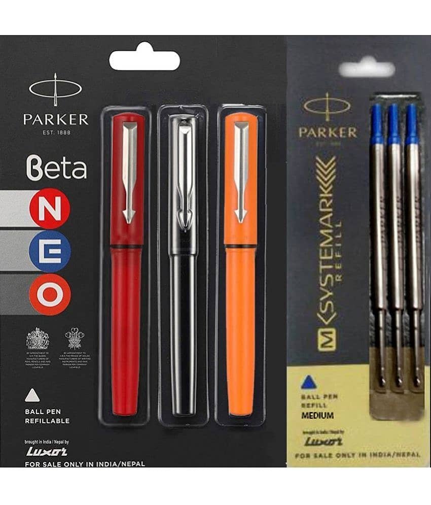 Parker Beta Neo (Combo 3 Pens With 3 Refills) Ball Pen (Pack Of 6, Blue) view 2