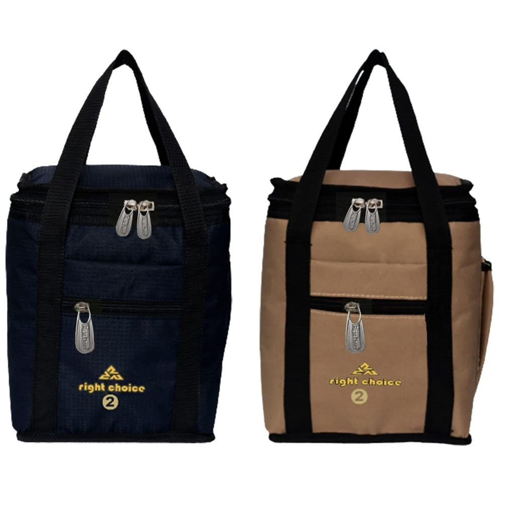 RIGHT CHOICE Bags Combo Polyester Lunch Bags Carry on Tote Compact Heat Preservation Waterproof Hygiene Meal Prep Box (Black and Beige)