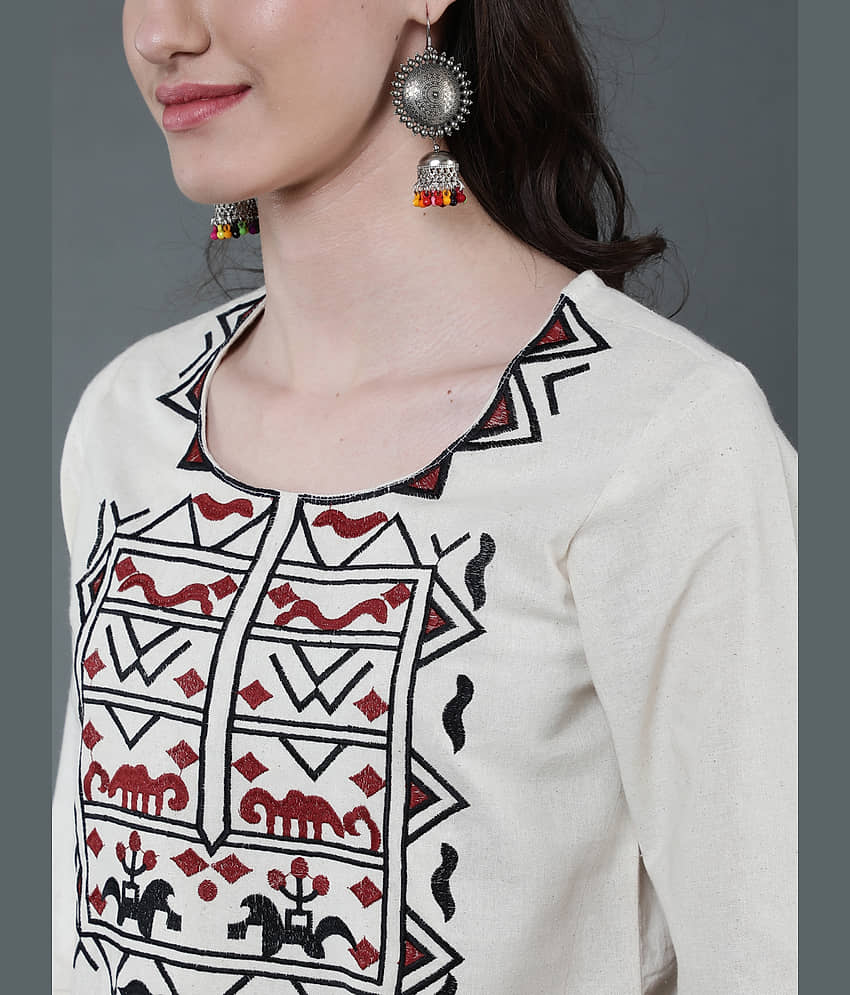 Antaran Cotton Printed Kurti With Pants Women's Stitched Salwar Suit - White ( Pack of 1 ) view 2