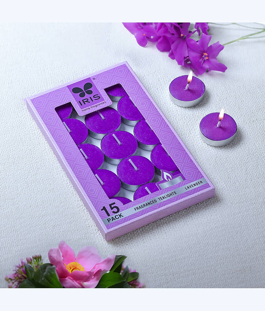 Iris Home Fragrances Purple Lavender Wax Tea Light Candle 18.9 cm ( Pack of 2 )