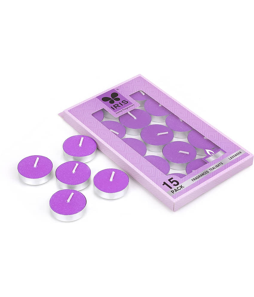 Iris Home Fragrances Purple Lavender Wax Tea Light Candle 18.9 cm ( Pack of 2 ) view 2