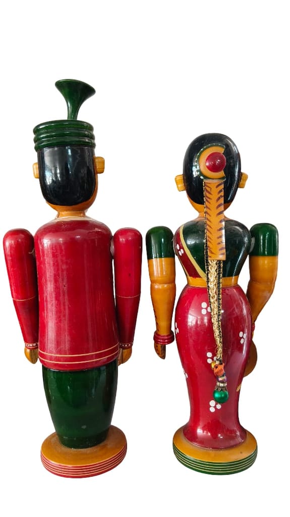 Odisha Wooden Dolls Couple - Handcrafted Indian Art view 2