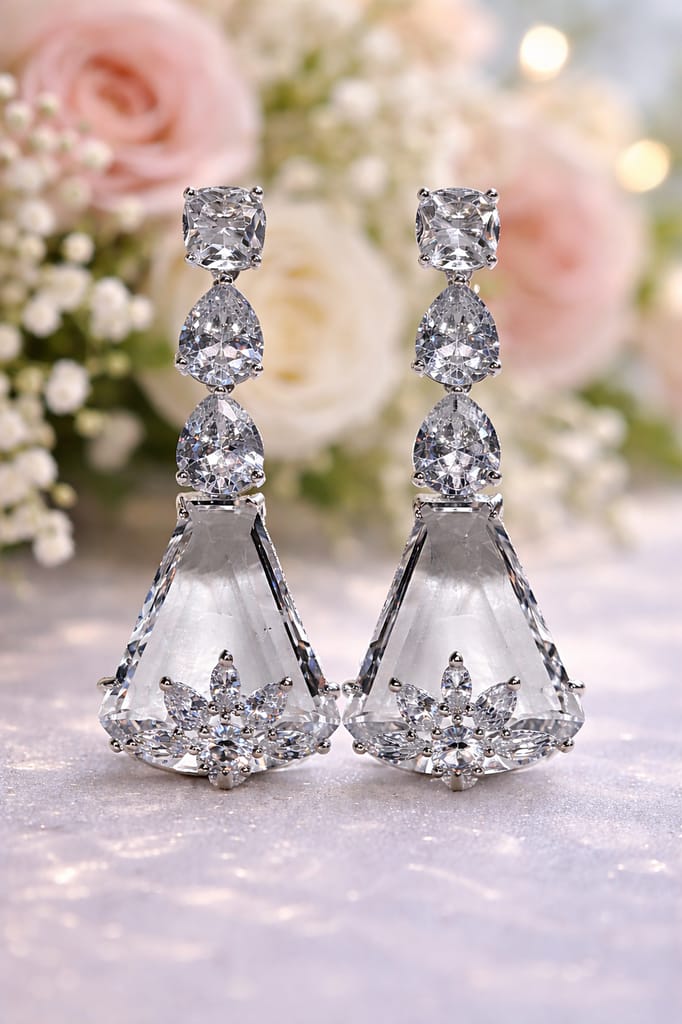✨Sliver Plated White Stone Geomatric Earrings ✨ view 2